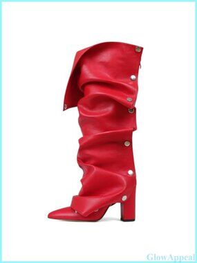Fold Over Knee High Boots Side Zipper Fall Dress Shoes